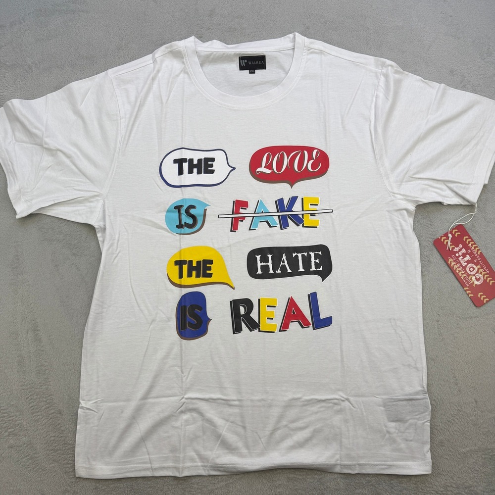 Waimea Graphic Tee Mens 2XL White The Love Is Fake The‎ Hate Is Real Streetwear